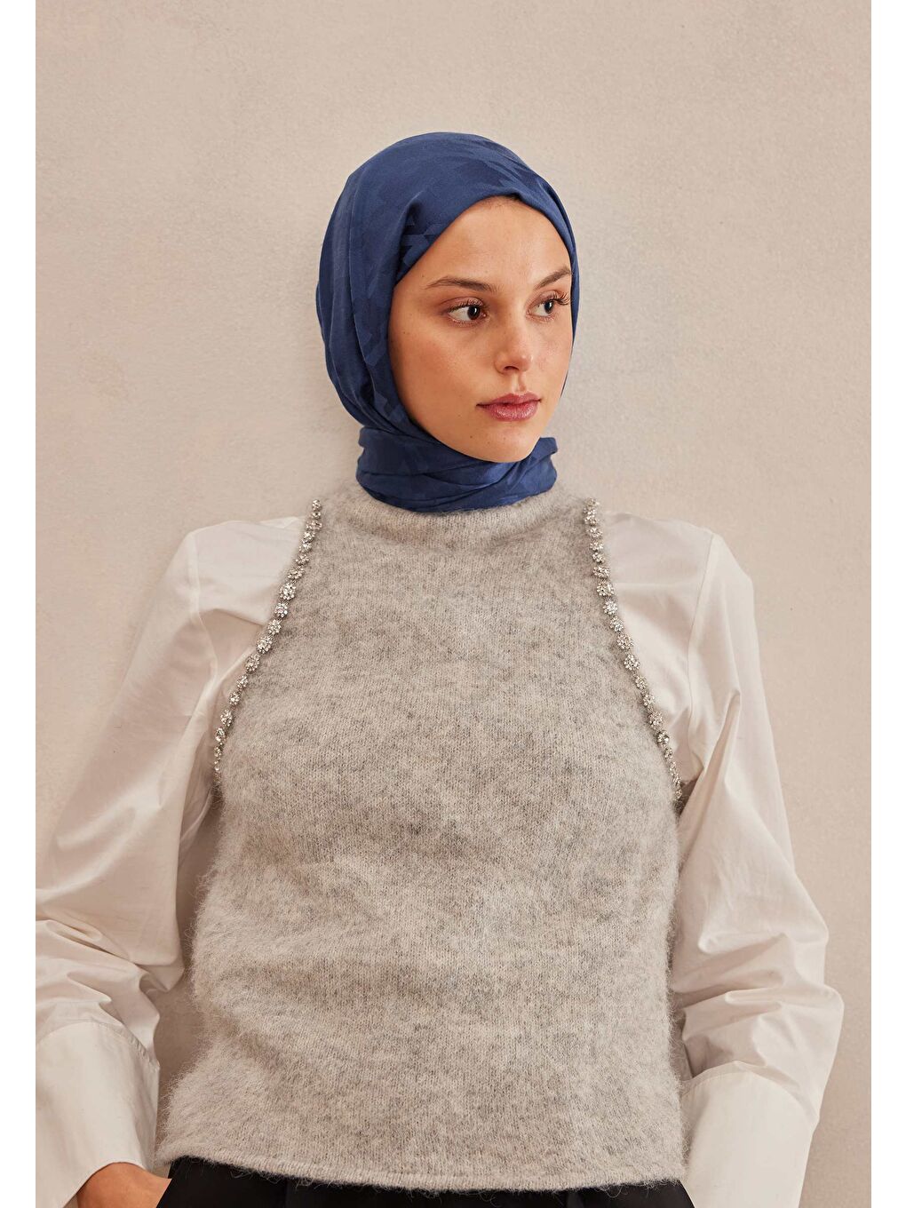 Kazayağı Jakarlı Şal Gece Mavisi-2