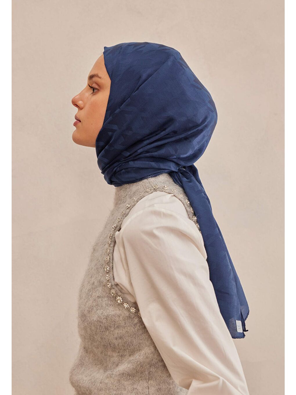 Kazayağı Jakarlı Şal Gece Mavisi-3