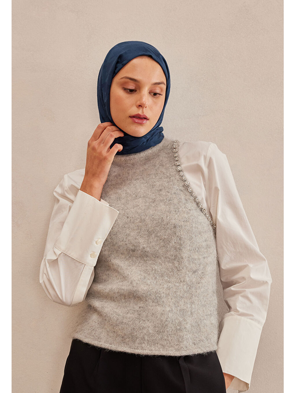 Kazayağı Jakarlı Şal Gece Mavisi-4