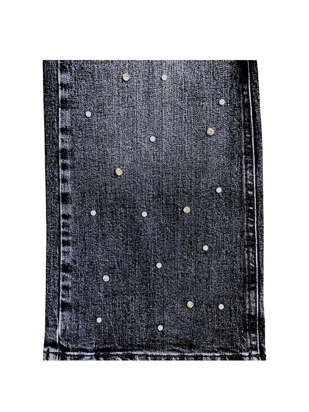 Lacivert Kız Çocuk İnci ve Taşlı Jean Pantolon-2