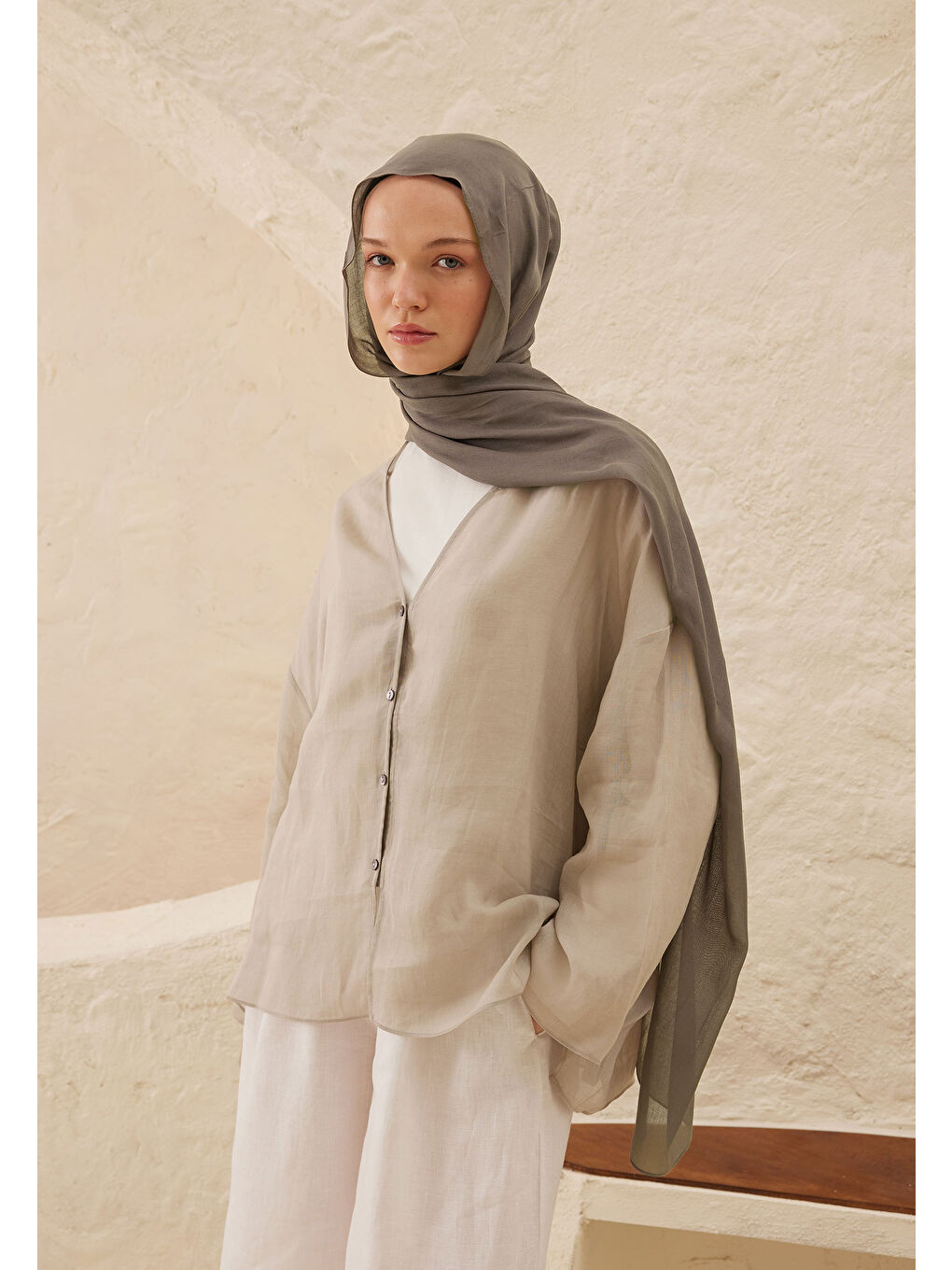 Rami Viskon Şal Metalik Gri-1