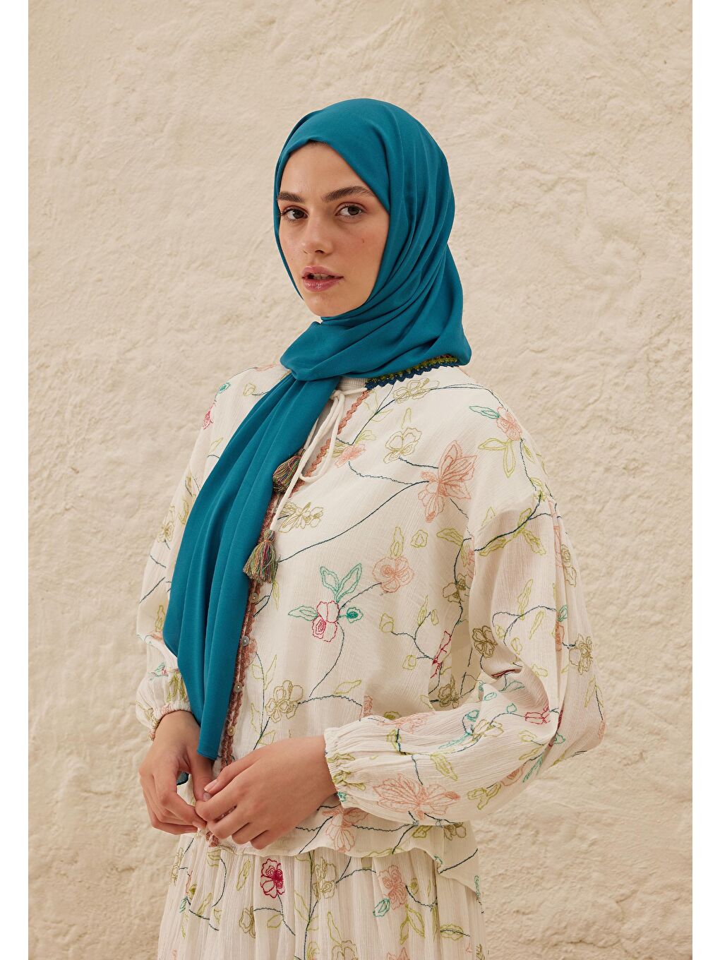 Mavi Rami Viskon Şal Okyanus-1