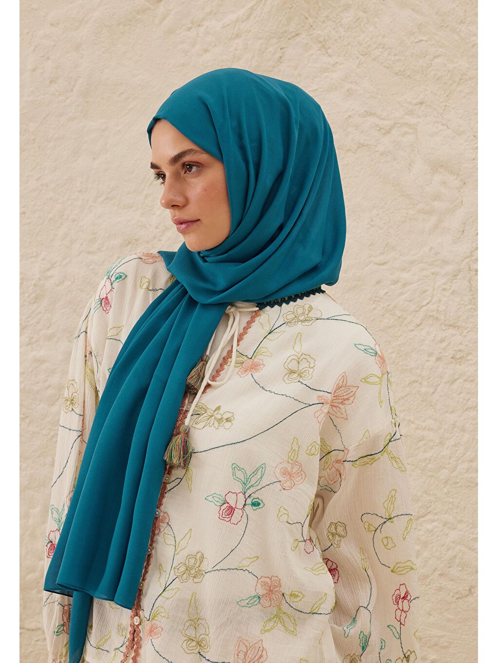 Mavi Rami Viskon Şal Okyanus-3