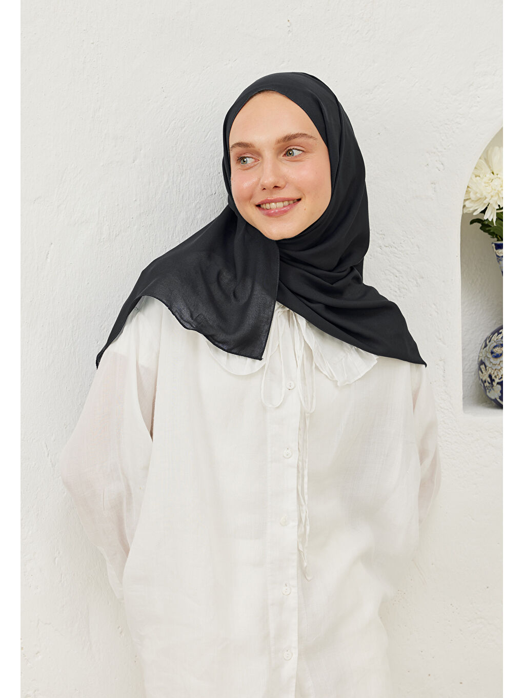 Siyah Rami Viskon Şal Kömür