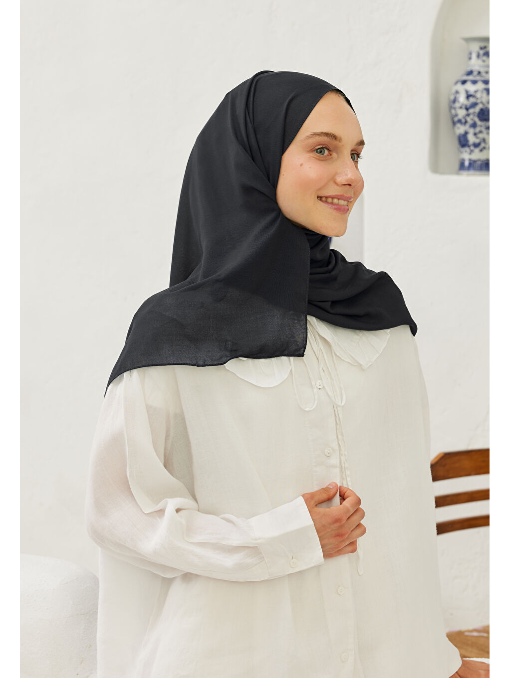 Siyah Rami Viskon Şal Kömür-2