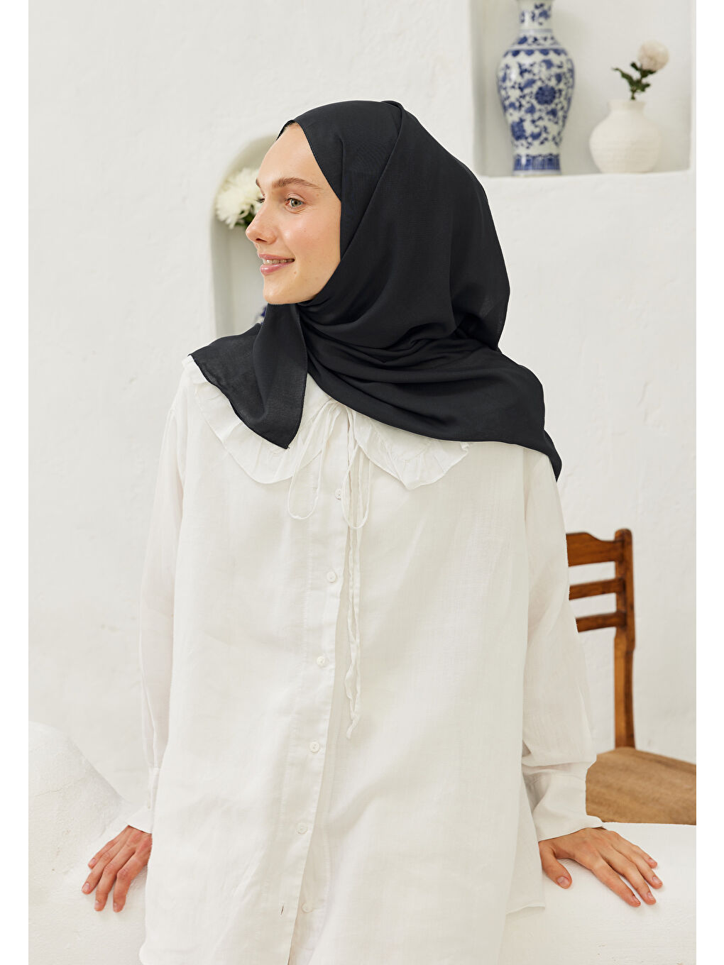 Siyah Rami Viskon Şal Kömür-3