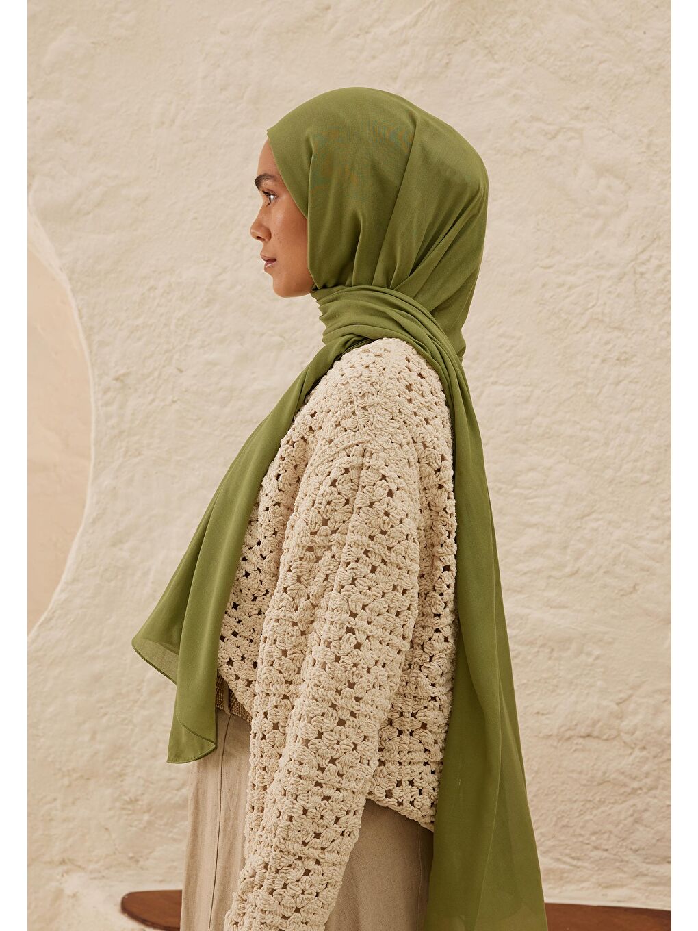 Yeşil Rami Viskon Şal Yaprak-1