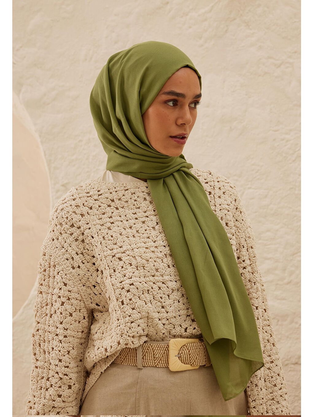 Yeşil Rami Viskon Şal Yaprak-2