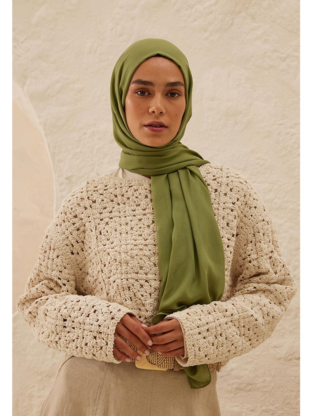 Yeşil Rami Viskon Şal Yaprak-3