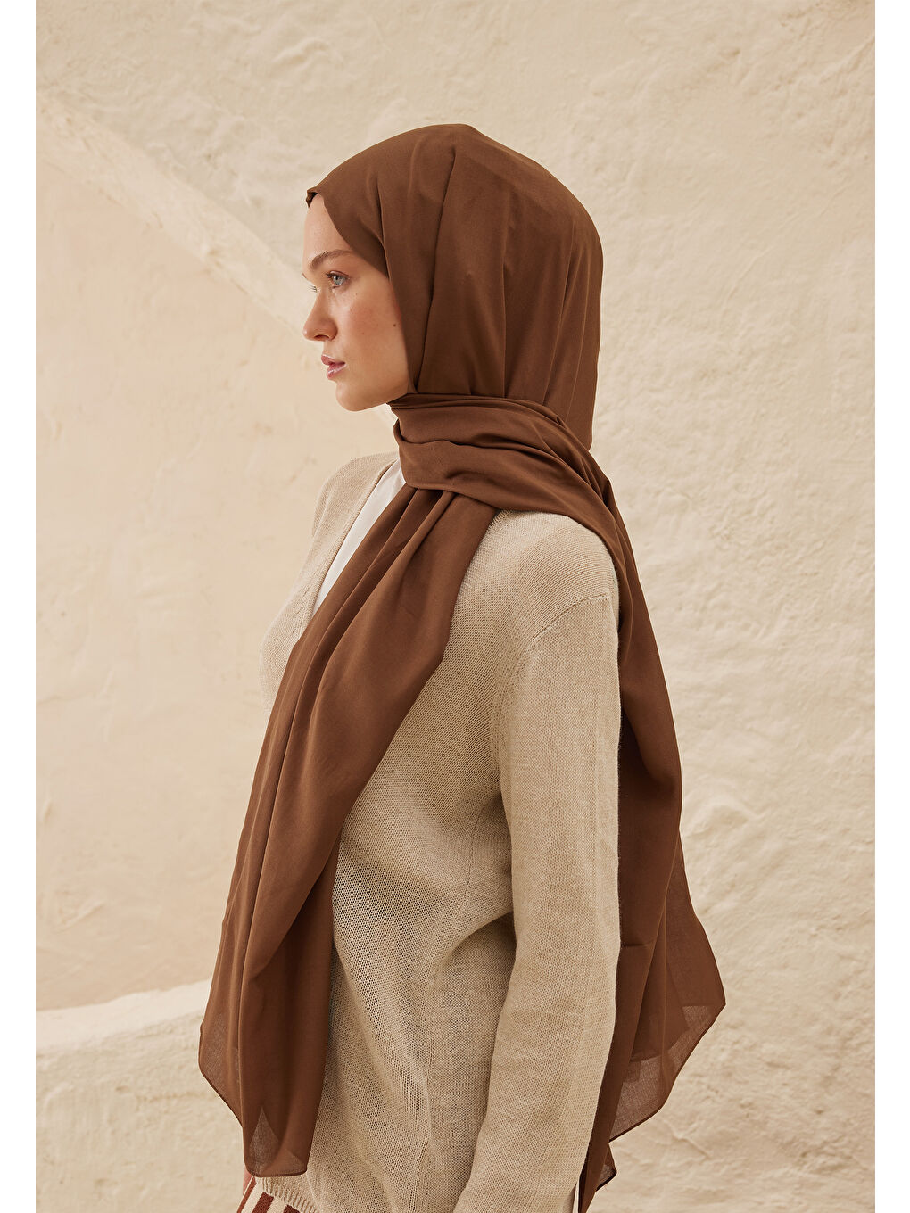 Kahverengi Rami Viskon Şal Ağaç Kabuğu-2