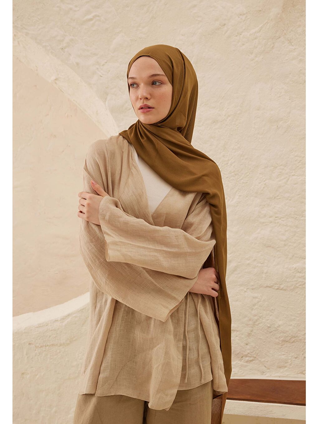 Kahverengi Rami Viskon Şal Sütlü Kahve