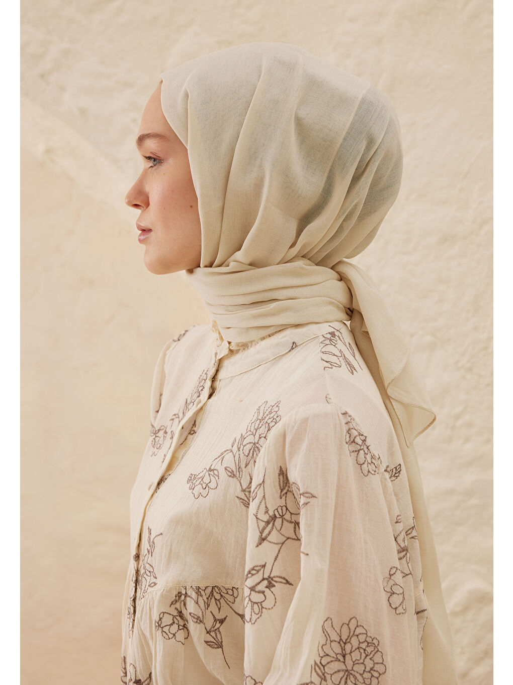 Kahverengi Rami Viskon Şal Fildişi-2