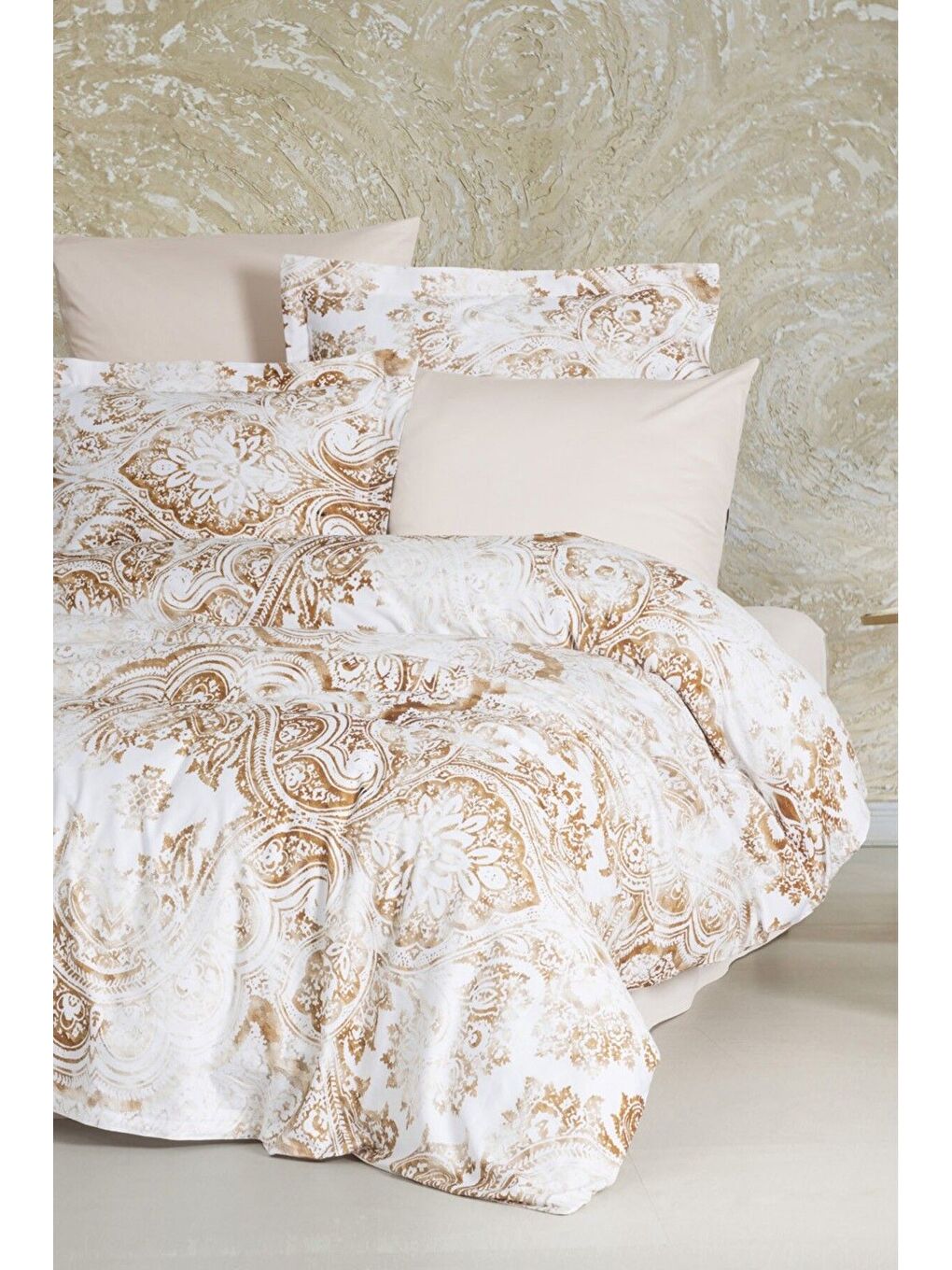 Bej Çift Kişilik Bambu Saten Nevresim Takımı Sante-1