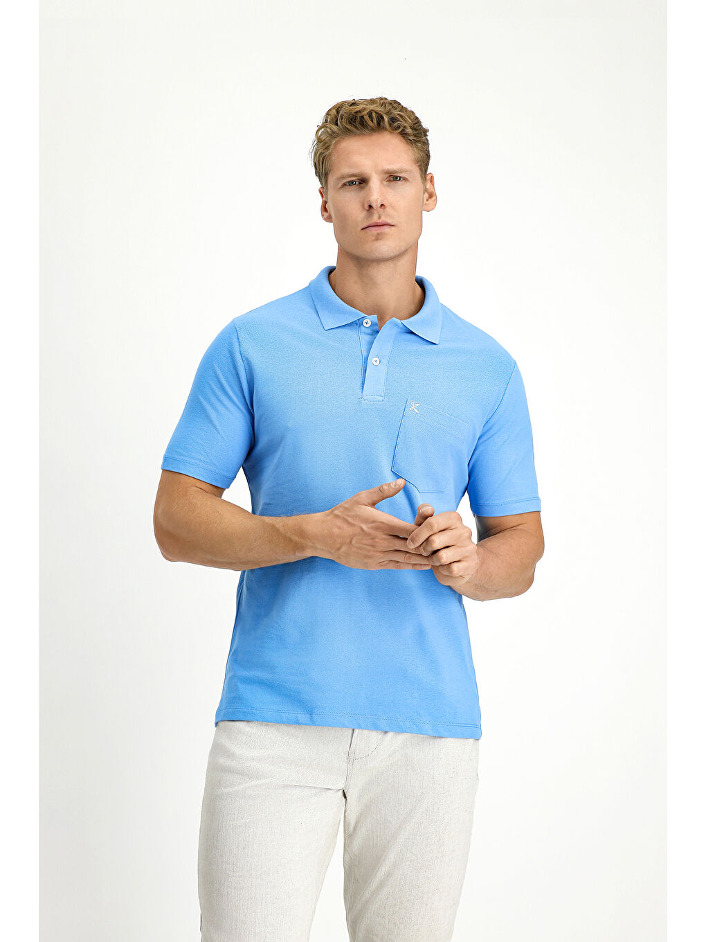 Mavi Polo Yaka Regular Fit Nakışlı Pamuk %100 Pamuk Tişört