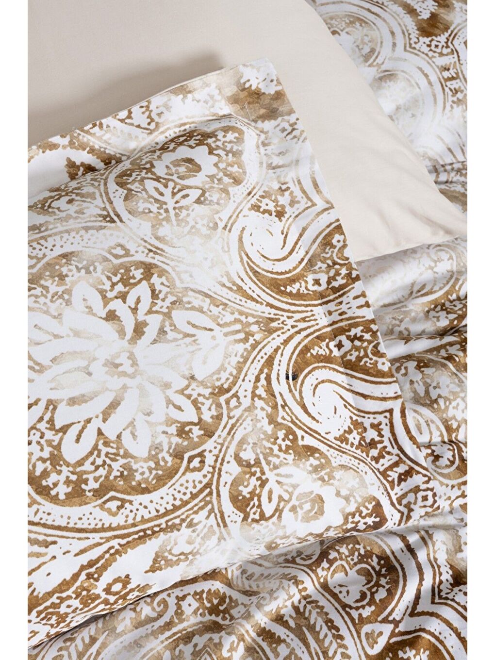 Bej Çift Kişilik Bambu Saten Nevresim Takımı Sante-2