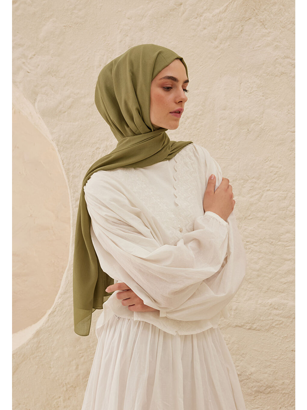 Yeşil Rami Viskon Şal Olive