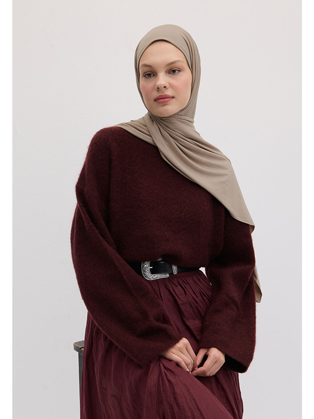 Kahverengi Bambu Penye Şal Vizon-2