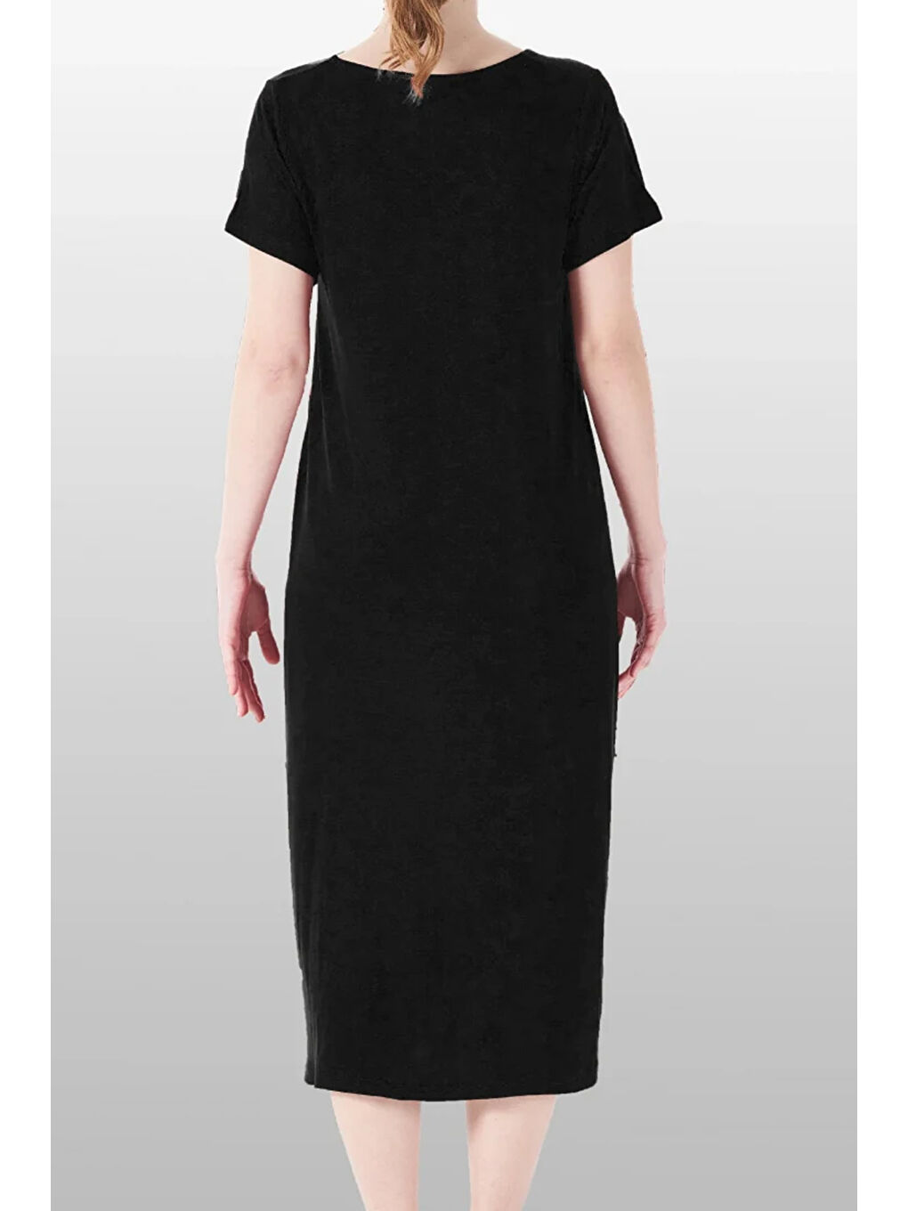 Kadın Kısa Kol Cep Detay Viskon Elbise Pijama 25234-2 Siyah-2