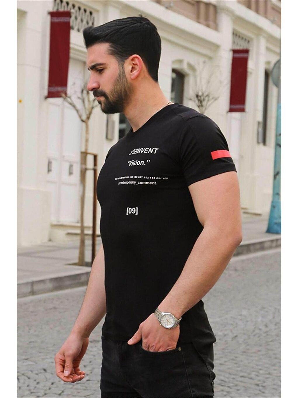 Baskılı Siyah Tişört 3033