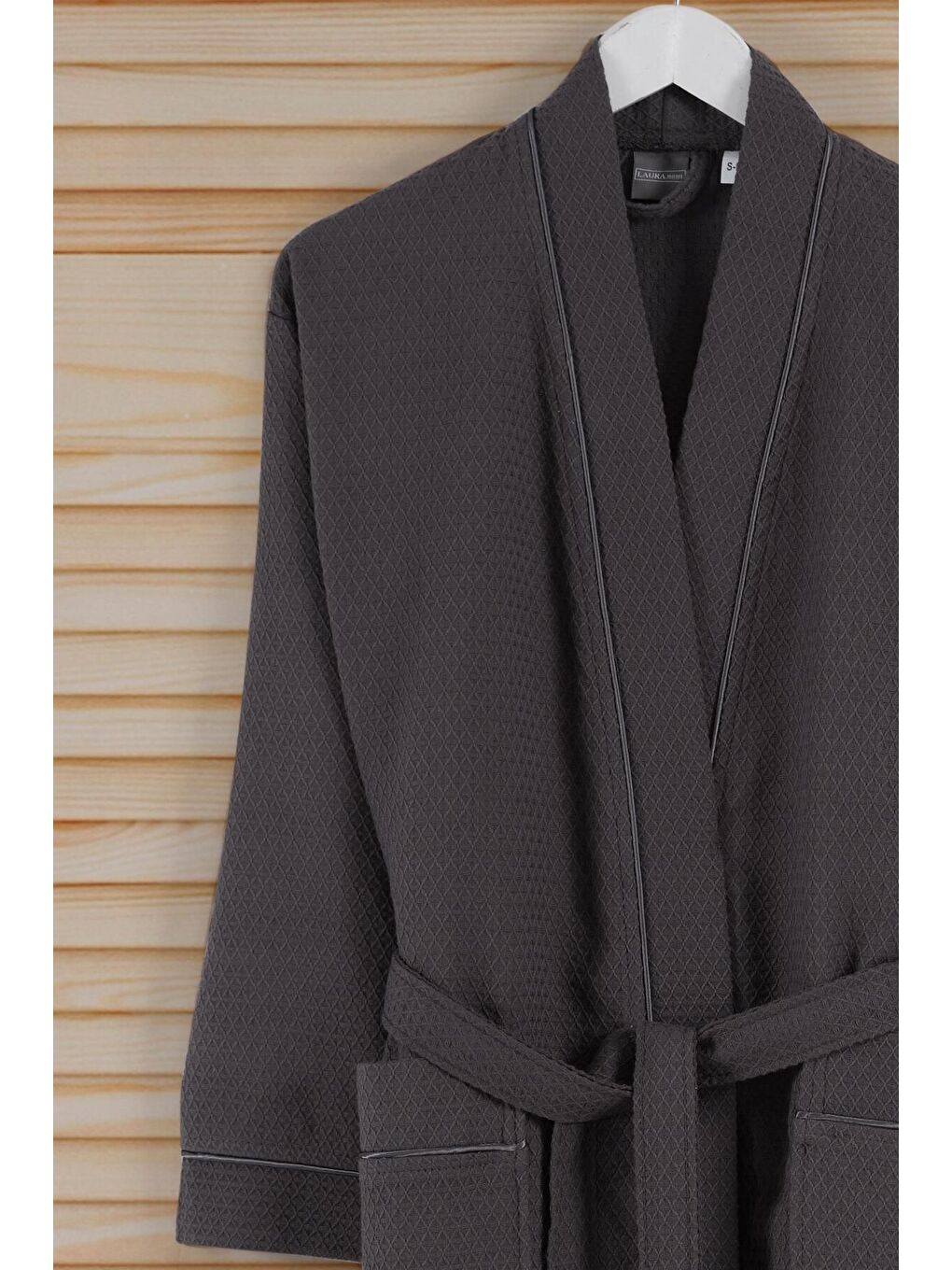 Dama Serisi Kimono Yaka Pike Bornoz Sabahlık Antrasit-1