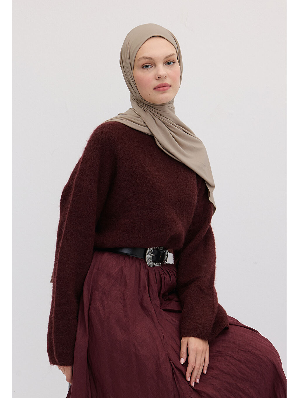 Kahverengi Bambu Penye Şal Vizon-4