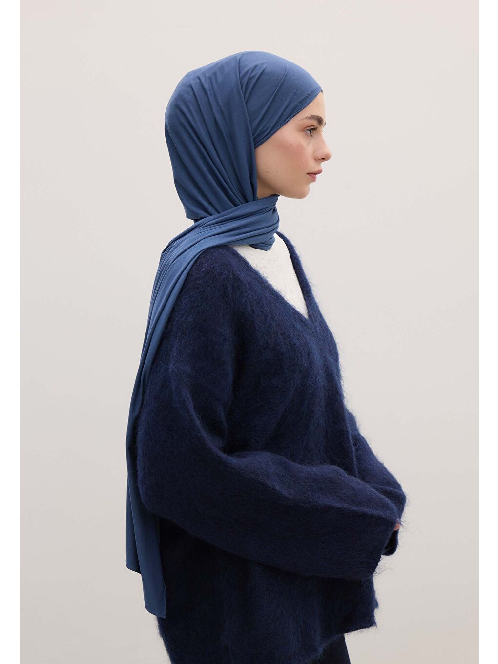 Bambu Penye Şal Jean Mavi-1