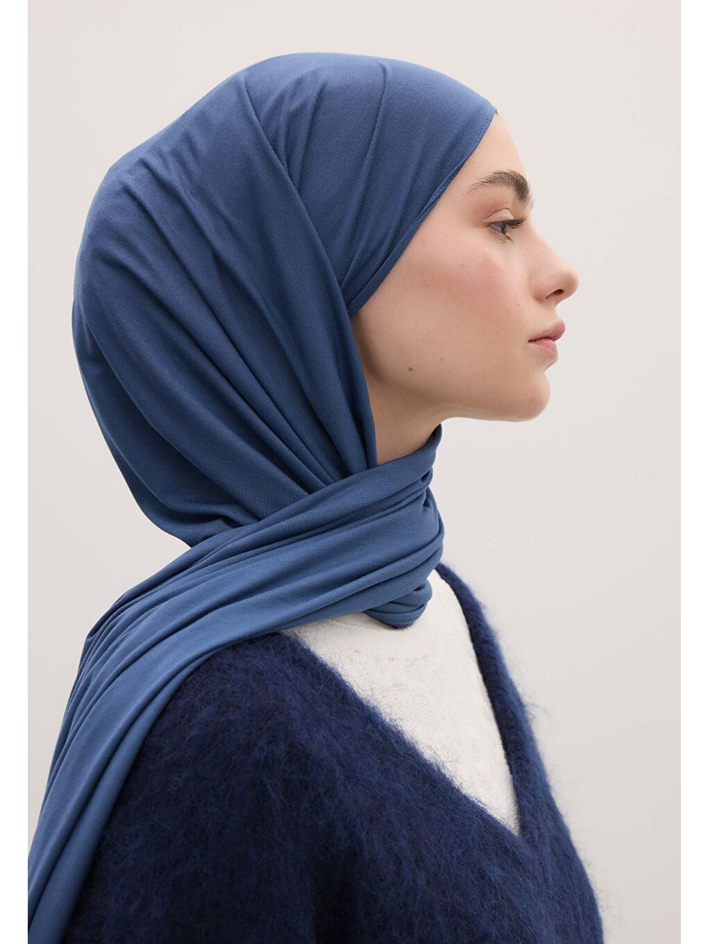 Bambu Penye Şal Jean Mavi-2