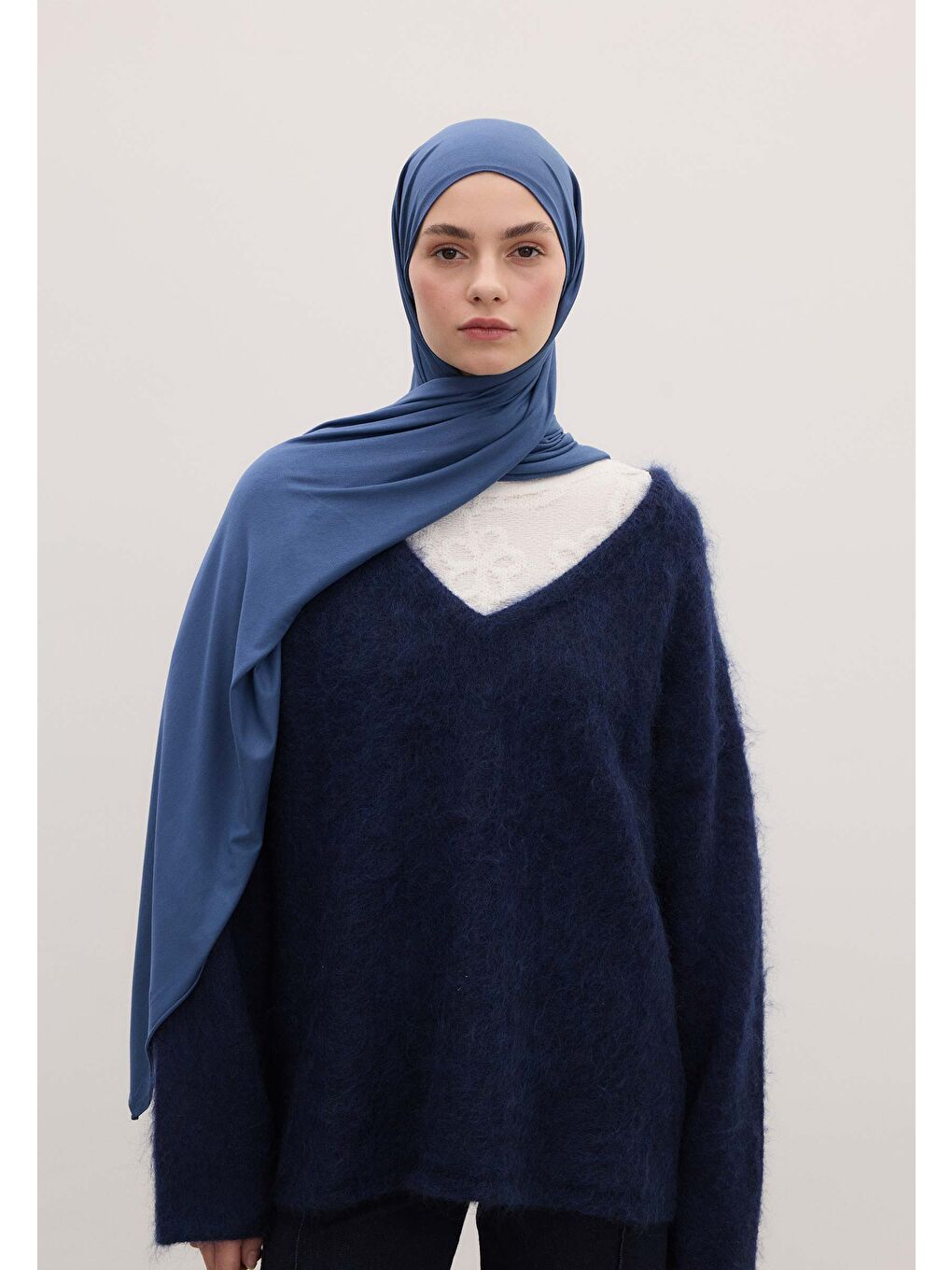 Bambu Penye Şal Jean Mavi-3