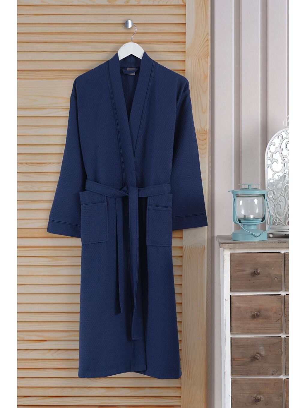 Dama Serisi Kimono Yaka Pike Bornoz Sabahlık Lacivert