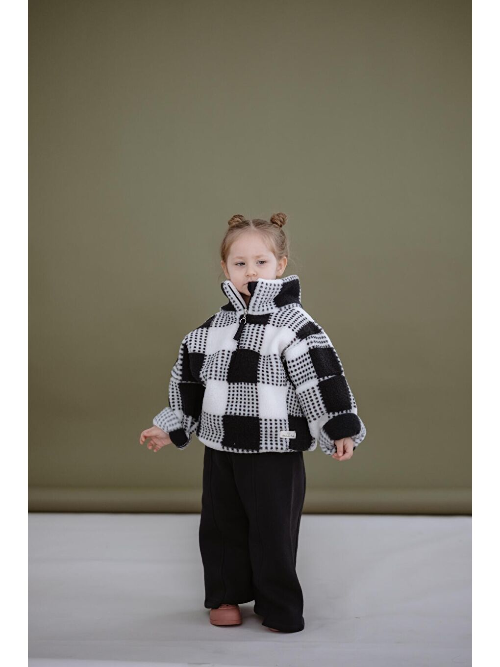 Lacivert Kareli Yarım Fermuarlı Wellsoft Çocuk Mont 1-6 Yaş-3