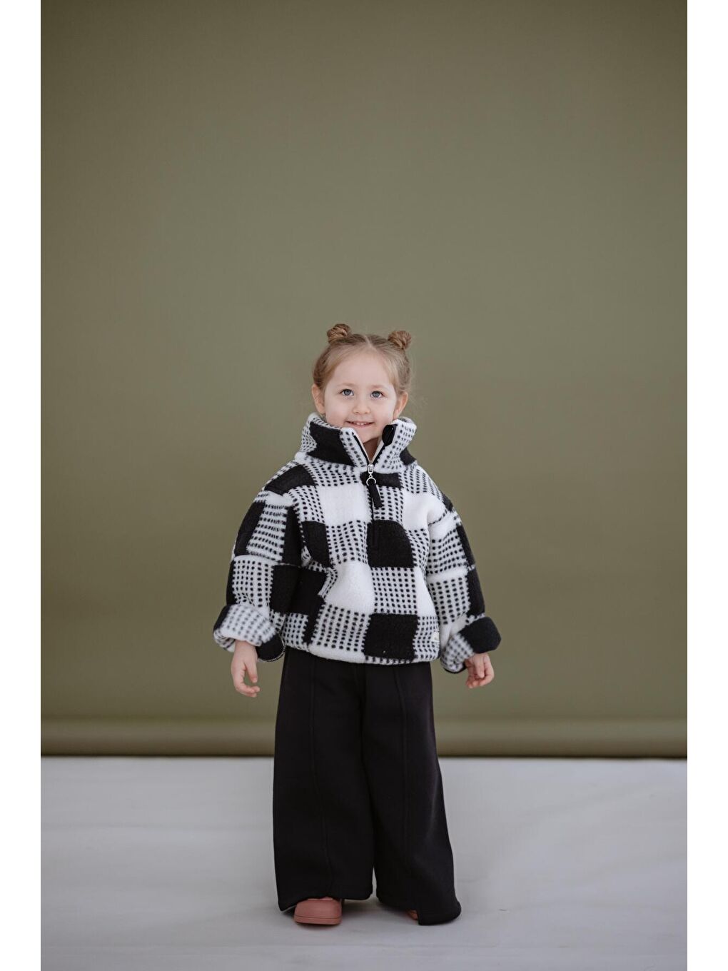 Lacivert Kareli Yarım Fermuarlı Wellsoft Çocuk Mont 1-6 Yaş-4