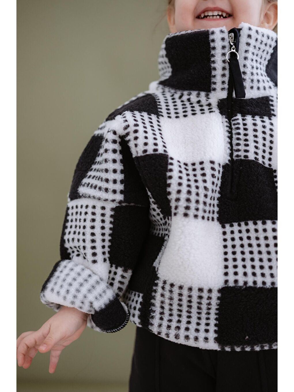 Lacivert Kareli Yarım Fermuarlı Wellsoft Çocuk Mont 1-6 Yaş-5