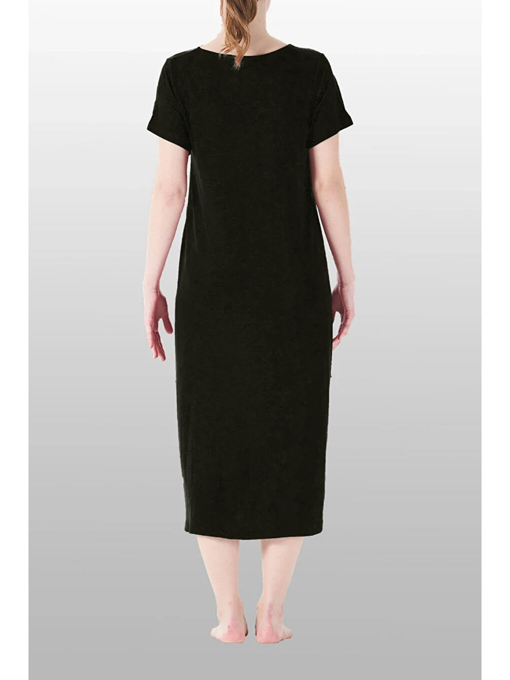 Kadın Kısa Kol Cep Detay Viskon Elbise Pijama 25234-3 Haki-2