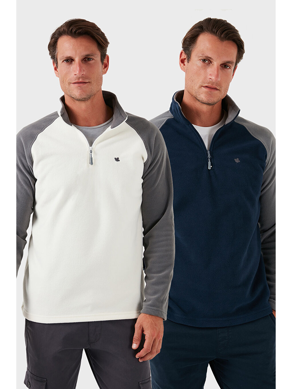 Ekru Slim Fit Yarım Fermuarlı Kışlık Şardonlu 2'li Paket Polar 5906055S2