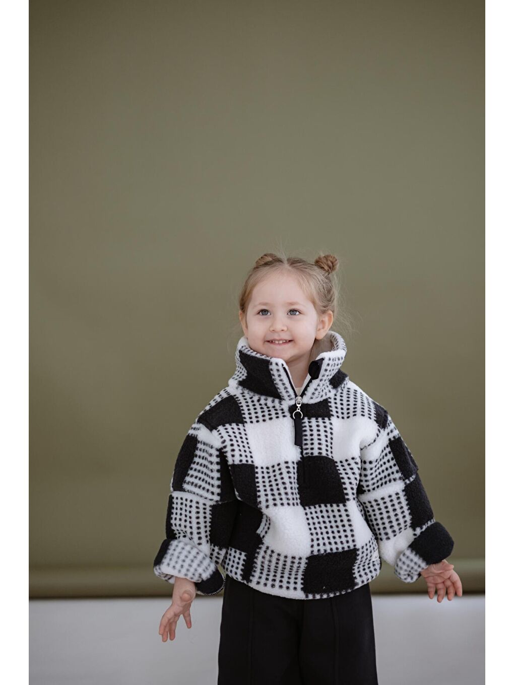 Lacivert Kareli Yarım Fermuarlı Wellsoft Çocuk Mont 1-6 Yaş-6