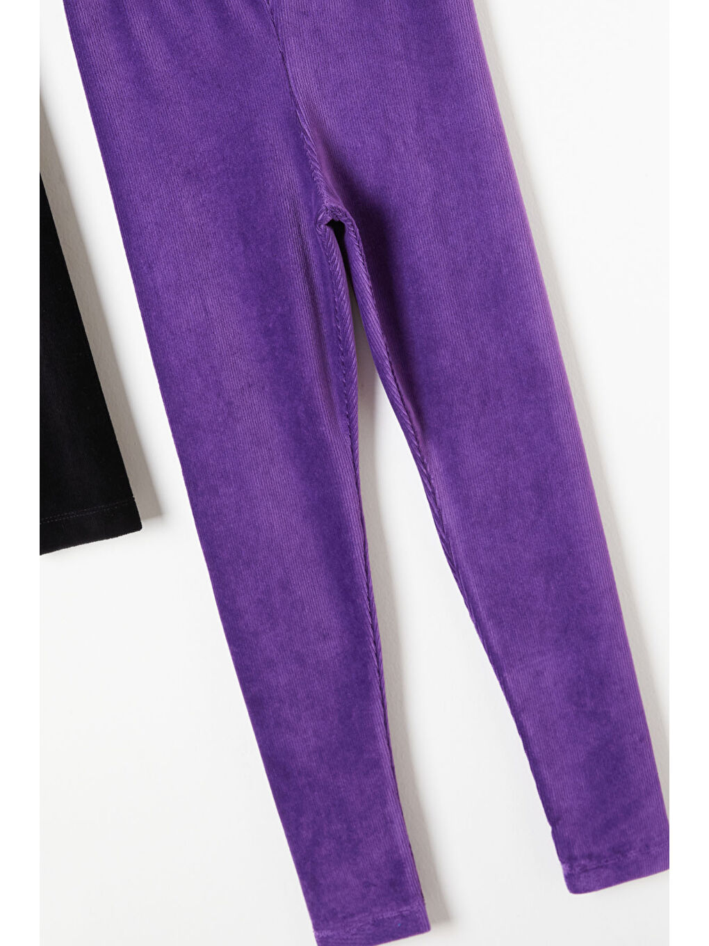 Kız Çocuk Fitilli 2li Kadife Tayt Siyah-Mor 20063-1