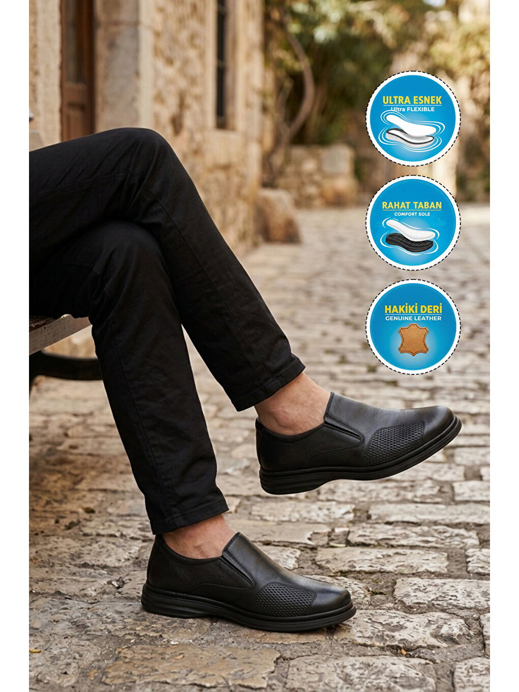 Siyah Hakiki Deri Erkek Casual Ayakkabı 410 M-2