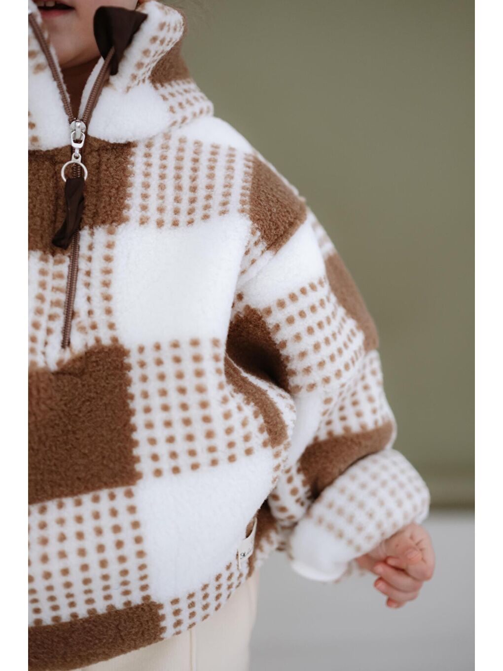 Kahverengi Kahve Kareli Yarım Fermuarlı Wellsoft Çocuk Mont 1-6 Yaş-6