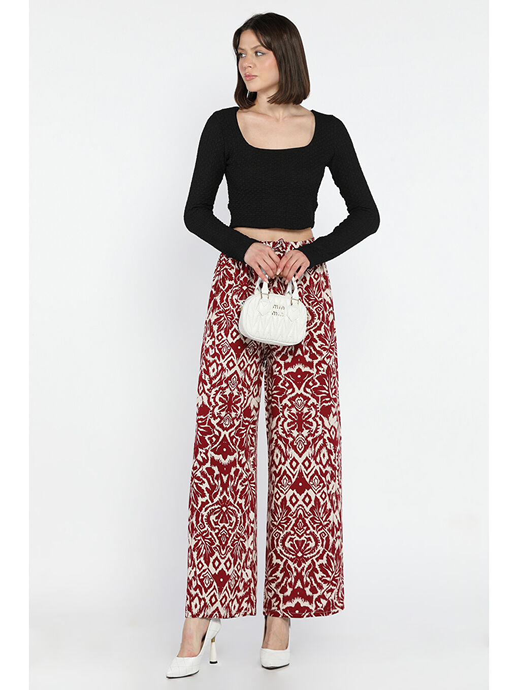 Bordo Bol Paça Viskon Yürüyüş Pantolonu-1