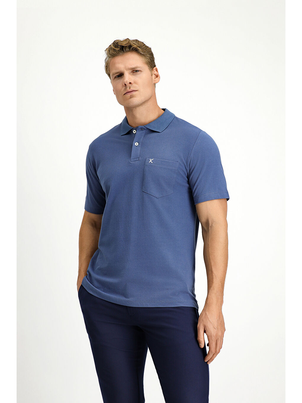 İndigo Polo Yaka Regular Fit Nakışlı Pamuk %100 Pamuk Tişört