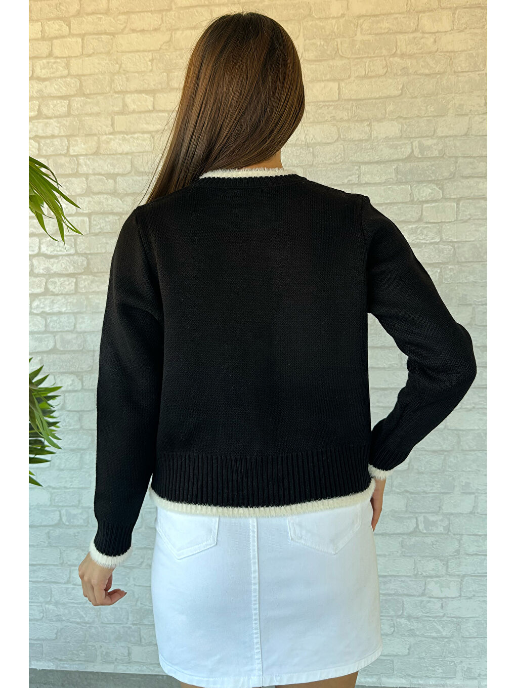 Siyah Ön Bağlamalı Kadın Triko Ceket-3