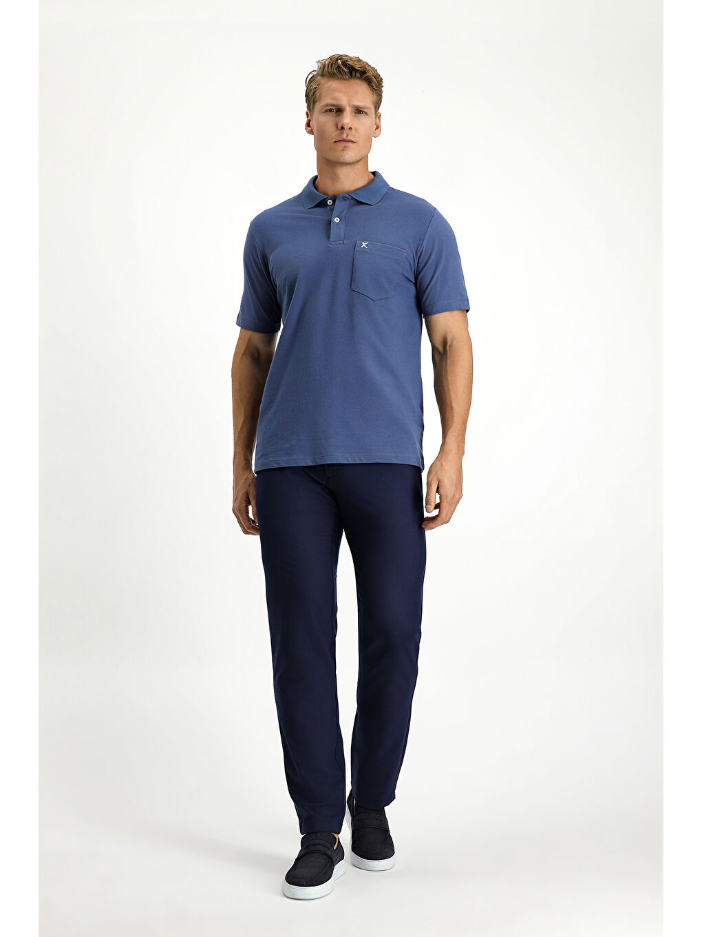 İndigo Polo Yaka Regular Fit Nakışlı Pamuk %100 Pamuk Tişört-1