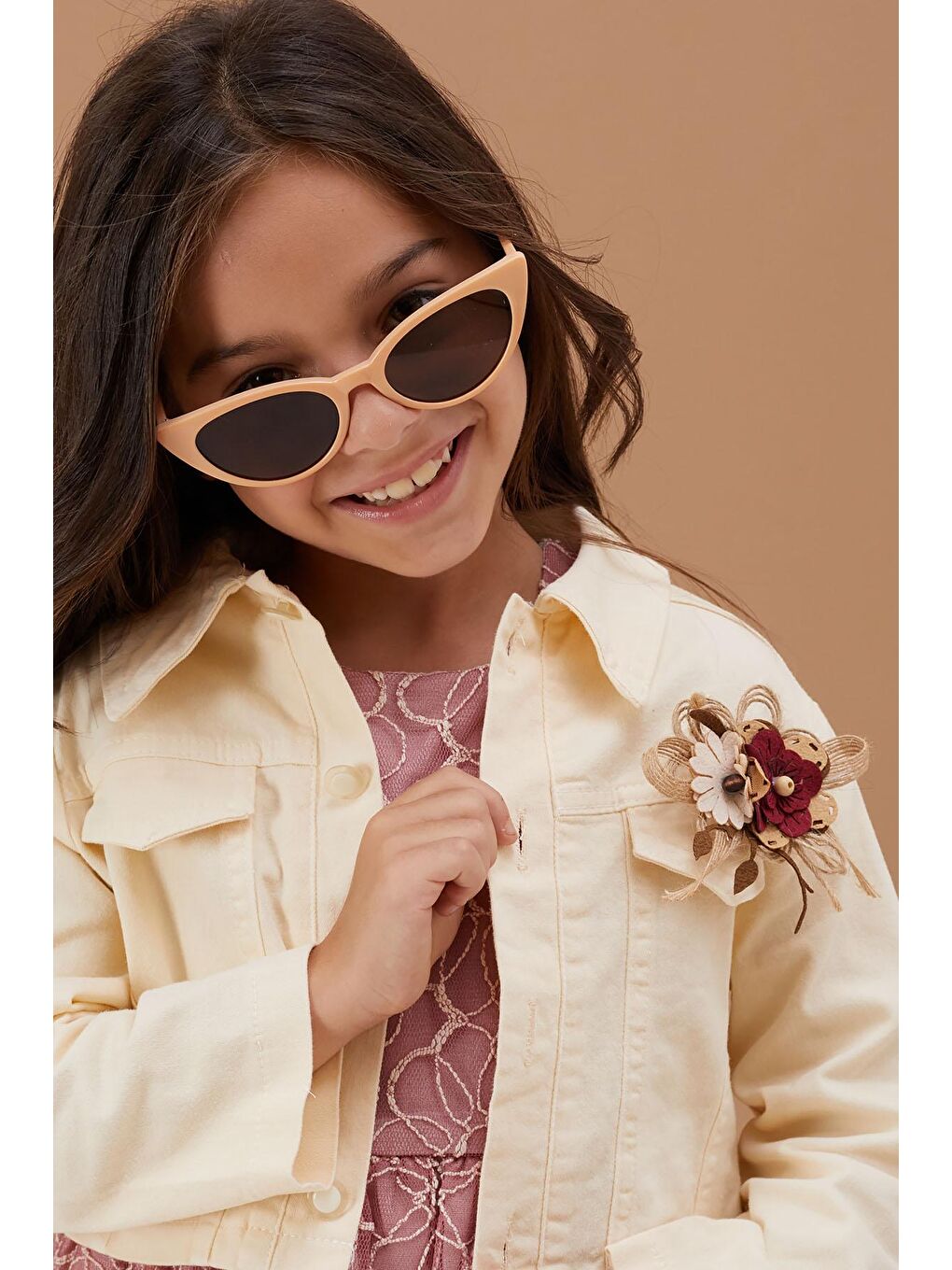 Pembe Jean Crop Ceketli Tüllü Kız Çocuk Elbise Takımı 19113-1