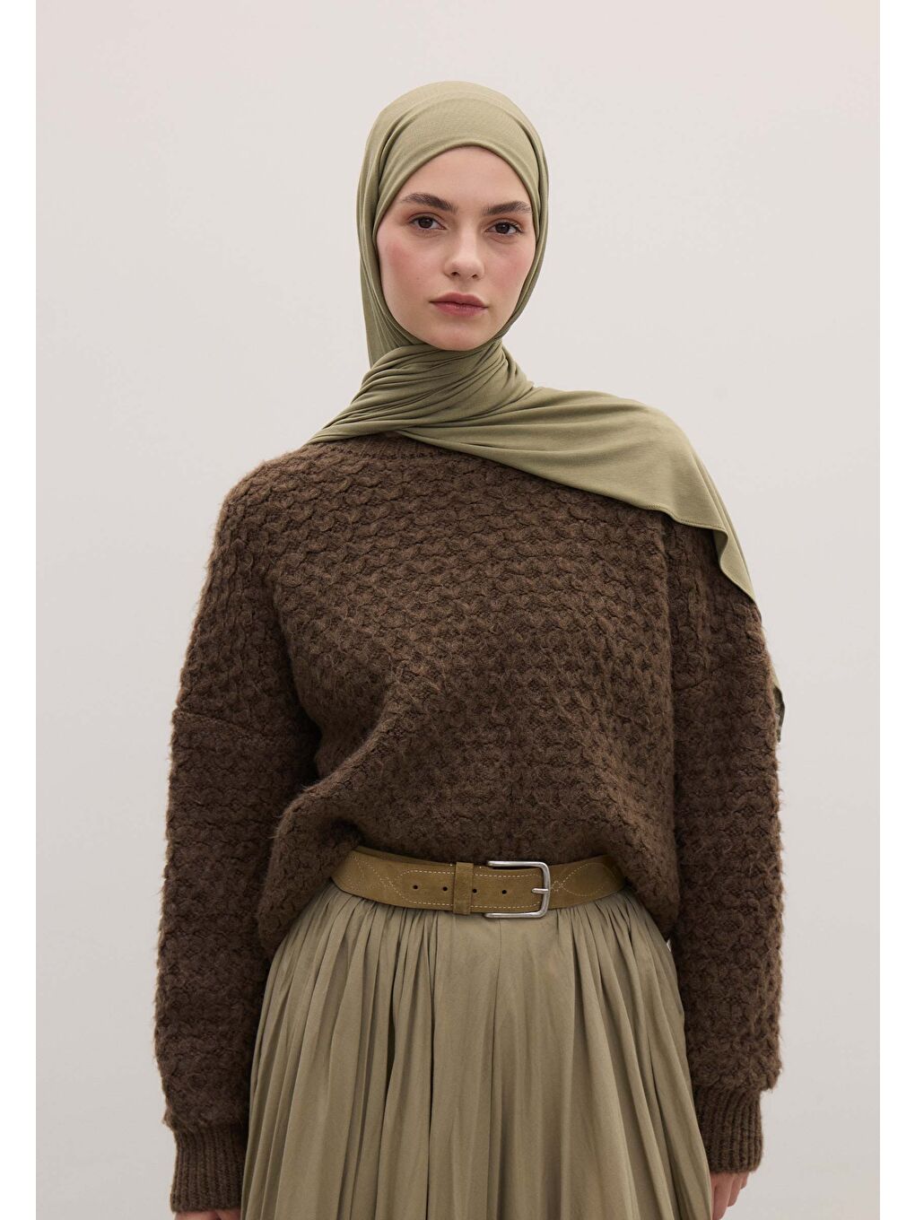 Bambu Penye Şal Haki-1