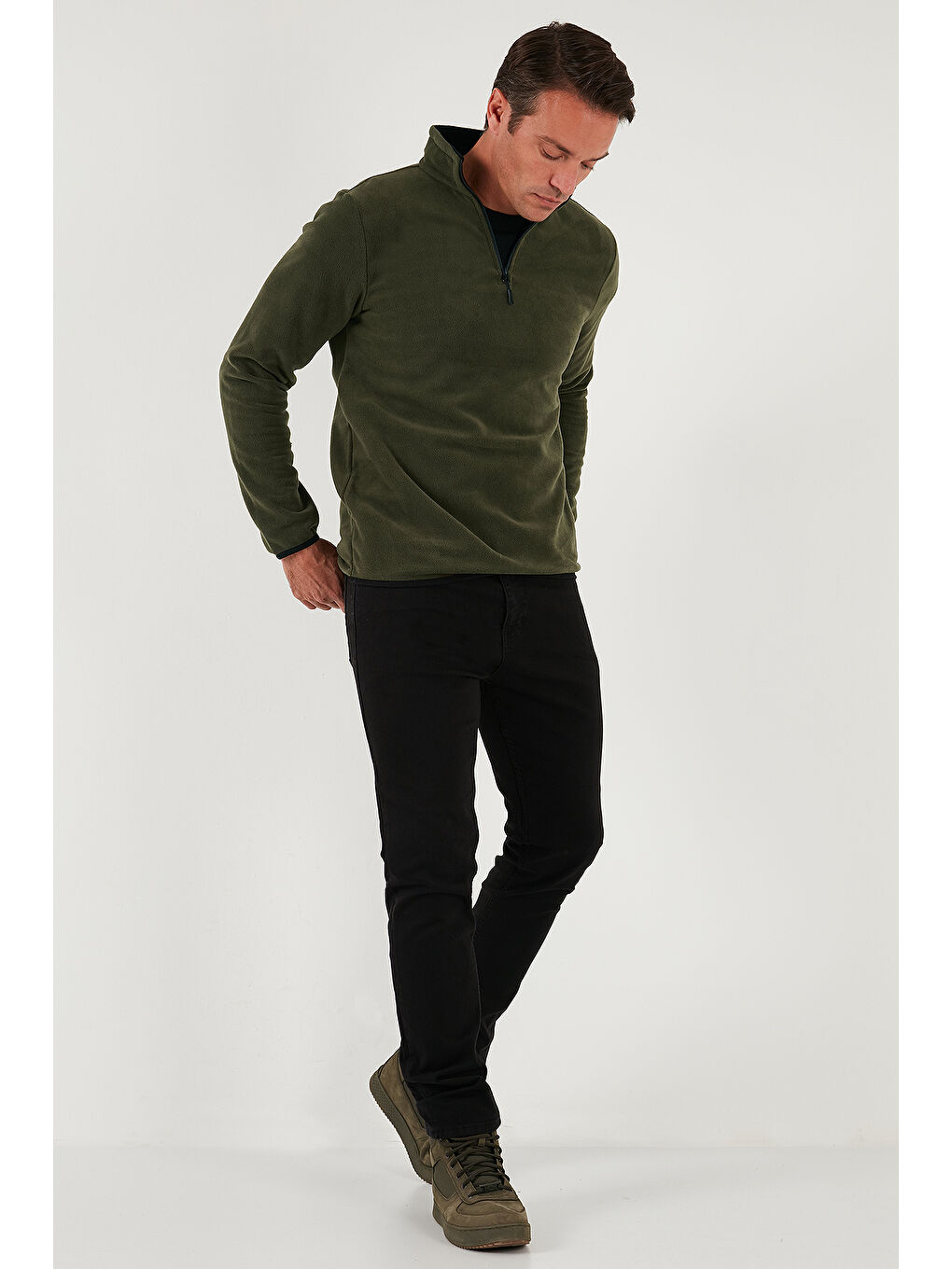 Haki Slim Fit Yarım Fermuarlı Dik Yaka 2'li Paket Polar 5906003S2-3