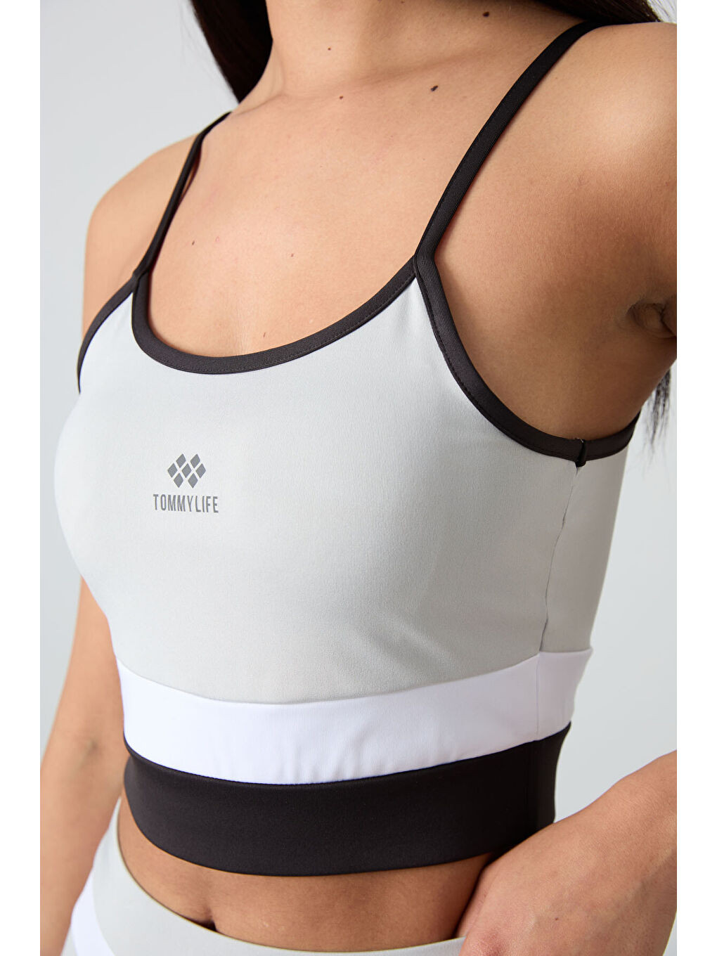 Bej Taş - Siyah Polyester Esnek Standart Fit Performans Kadın Tayt Takım - 95335-4