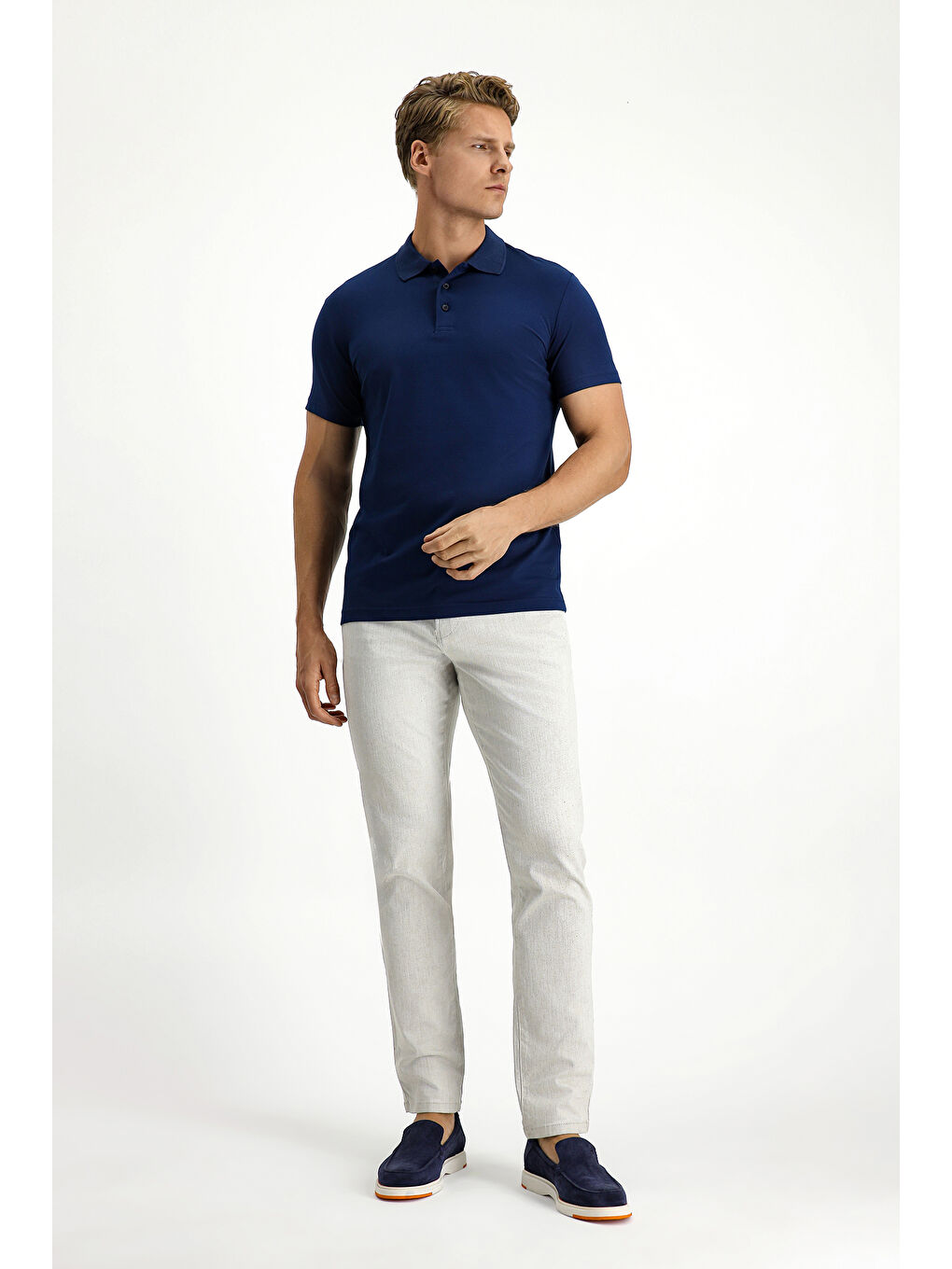 Lacivert Slim Fit Dar Kesim Pamuklu Polo Yaka Tişört-1