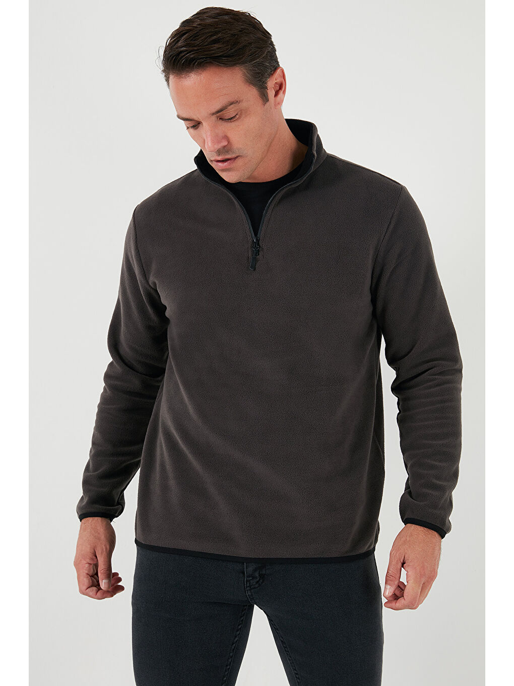 Gri Slim Fit Yarım Fermuarlı Dik Yaka 2'li Paket Polar 5906003S2-1