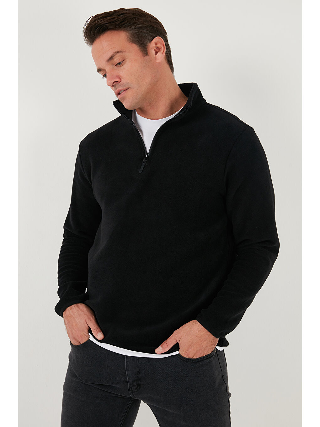 Gri Slim Fit Yarım Fermuarlı Dik Yaka 2'li Paket Polar 5906003S2-2