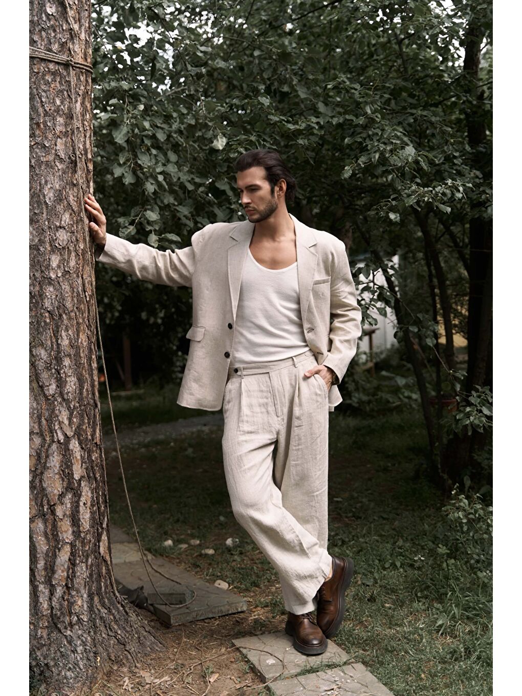 Bej Carlo Naturel Keten Erkek Blazer